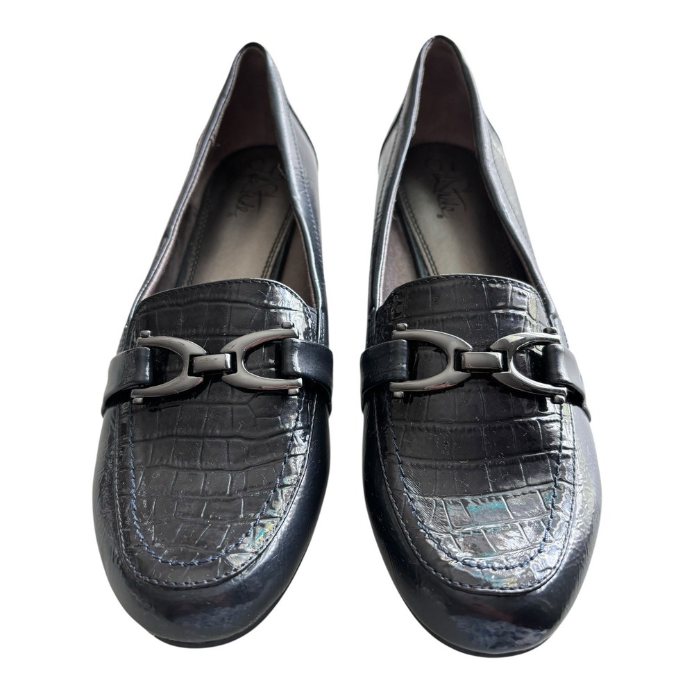LifeStride Comfort Loafers Women 9M Black Croc Embossed Bit Work Office Flats